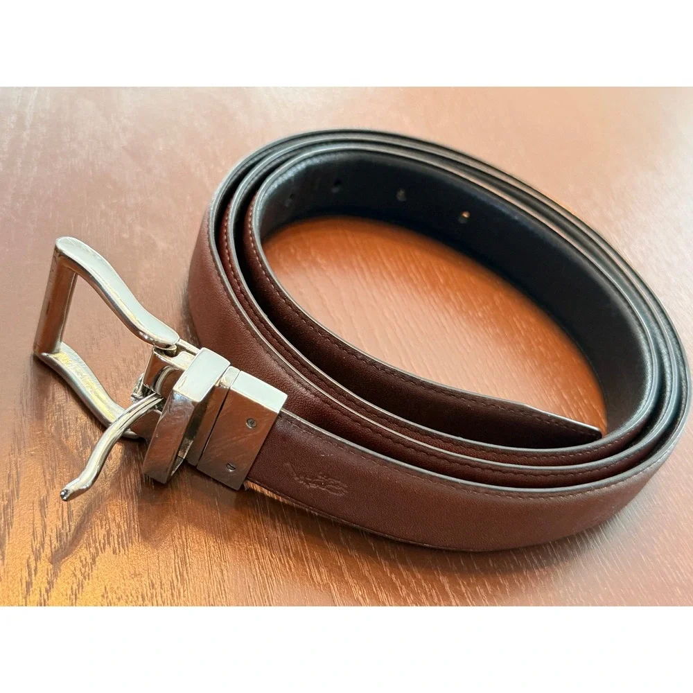 Polo Ralph Lauren Mens Reversible Leather Belt Brown Black Silver Buckle 50in